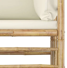 Set divani da giardino 2 pz con cuscini bianco crema in bambù