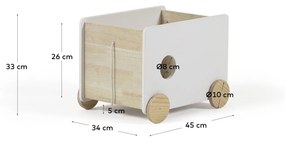 Kave Home - Carrellino portaoggetti Bianina in legno massello di pino naturale e MDF bianco