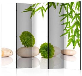 Paravento separè Relax verde II - piante e pietre in stile Zen su sfondo bianco