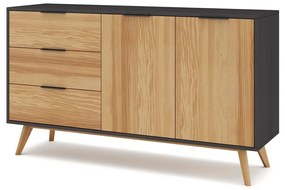 Cassettiera bassa in pino nero/naturale 140x81 cm Lavis - Marckeric