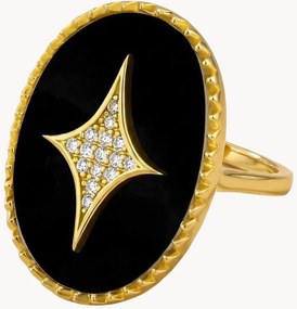 Anello placcato in oro con onice nera Neo