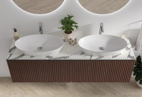 Mobile bagno sospeso 160cm cannettato piano bianco KDS-160P - KAMALU