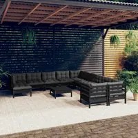 Set Divani da Giardino 12 pz con Cuscini in Legno di Pino Nero cod mxl 43365