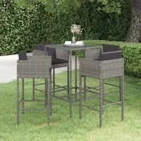 Set da Bar da Giardino 5 pz con Cuscini in Polyrattan Grigio cod mxl 31324