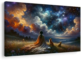 Quadro su tela – Figura con animali sotto le stelle