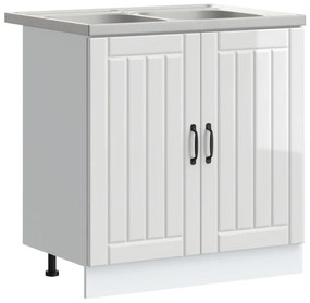 Armadio da cucina  &quot;&quot;lucca&quot;&quot; con doppi lavelli in legno ingegnerizzato lucido bianco