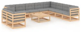 Set Divani da Giardino 11 pz con Cuscini Legno Massello di Pino