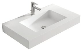 Lavabo integrale da appendere rettangolare L 80 x H 10 x P 46 cm in granito bianco