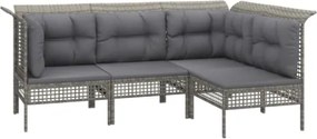 Set Divani da Giardino 4 pz con Cuscini in Polyrattan Grigio