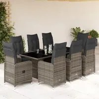 Set Bistr da Giardino 9 pz con Cuscini in Polyrattan Grigio 3277042