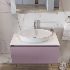 Mobile bagno 80cm sospeso con piano da appoggio in resina bianca SP-80B - KAMALU