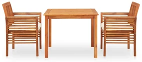Set da pranzo da giardino 3 pz con cuscini massello di acacia