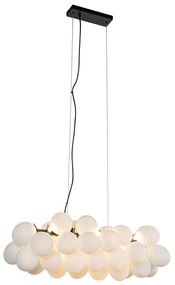 Lampada a sospensione nera con vetro opale 8 luci rettangolare - Uvas