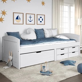 Dormeuse 5 Cassetti Bianca 90x200 Cm Legno Massello Pino Irun /