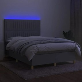 Letto a molle materasso e led grigio chiaro 140x190 cm tessuto