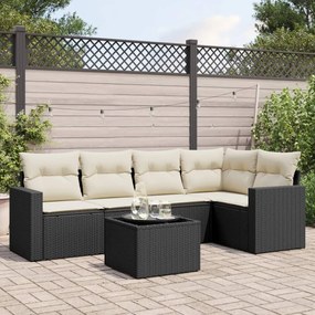 Set divano da giardino 6 pz con cuscini nero in polyrattan