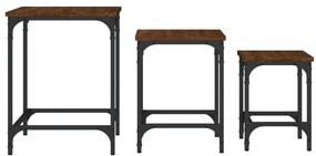 Tavolini impilabili 3 pz rovere marrone in legno multistrato