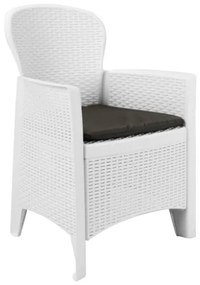 Set Pranzo da Giardino 5 pz in Plastica Stile Rattan Bianco