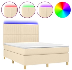 Letto a molle con materasso e led crema 140x190 cm in tessuto