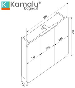 Kamalu - Specchio bagno contenitore 85 cm con faretto LED | LAC-ARES-85