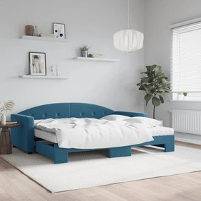 Divano letto estraibile con materassi blu 90x200 cm velluto