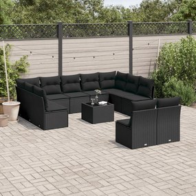 Set Divani da Giardino 12 pz con Cuscini Nero in Polyrattan