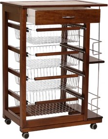 Carrello da cucina portafrutta con portabottiglie LANDHELL Noce