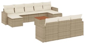 Set Divani da Giardino 11 pz con Cuscini Beige in Polyrattan