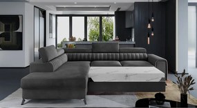 Divano angolare grigio scuro allungabile/con contenitore (con penisola a sinistra/a L) e rivestimento in velluto Laurence – ELTAP