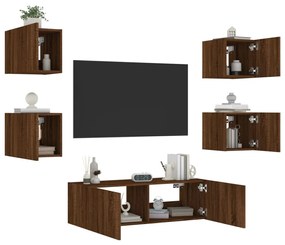 Mobili TV a Muro 5pz con Luci LED Rovere Marrone