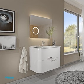 Mobile Bagno Sospeso "Boom" Da 80 Cm Composto Da Due Cassetti Finitura Bianco Lucido