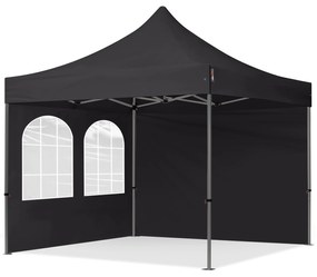 TOOLPORT 3x3m gazebo pieghevole con laterali (finestre), PREMIUM acciaio, nero - (600001)