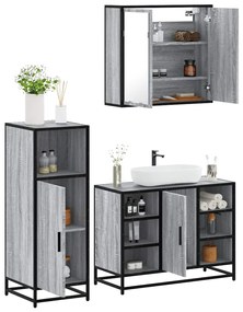 Set Mobili Da Bagno 3 Pz Grigio Sonoma İn Legno Multistrato /