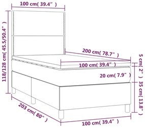 Letto a Molle Materasso e LED Grigio Chiaro 100x200 cm Tessuto