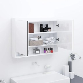 Armadietto bagno con specchio 80x15x60 cm in mdf bianco lucido