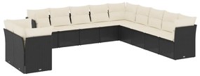 Set Divani da Giardino 11 pz con Cuscini in Polyrattan Nero