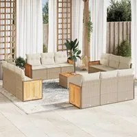 Set Divano da Giardino 13 pz con Cuscini Beige in Polyrattan 3227521