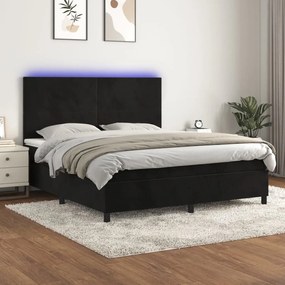 Letto a molle con materasso e led nero 180x200 cm in velluto