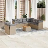 Set Divano da Giardino 10 pz con Cuscini Beige in Polyrattan 3223714