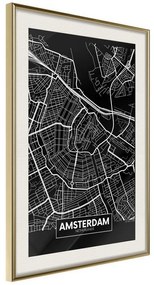 Poster  City Map: Amsterdam (Dark)  Cornice Quadri Cornice d'oro con passe-partout, Larghezza x Altezza Home decor 40x60