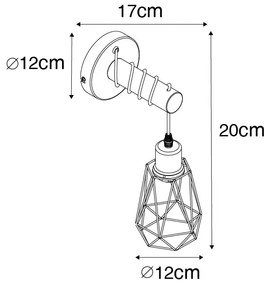 Applique da parete rustica nera con legno - Dami Frame