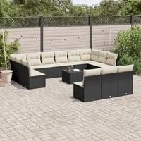 Set Divani da Giardino 14pz con Cuscini in Polyrattan Nero 3250235