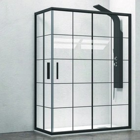 Kamalu - box doccia 150x80 profili neri opachi vetro a quadrati neri nico-b1000