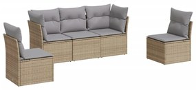 Set divano da giardino 5 pz con cuscini beige in polyrattan
