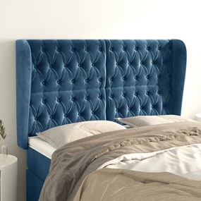 Testiera Ad Orecchio Blu Scuro 163x23x118/128 Cm İn Velluto /