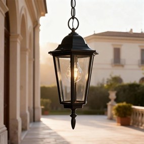 Lampione Storico a Sospensione E27 IP54 Nero - Serie Tosca