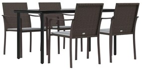 Set pranzo da giardino 5pz con cuscini in polyrattan e acciaio