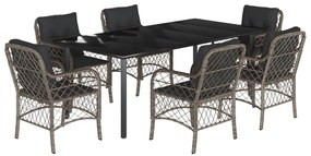 Set da pranzo da giardino 7 pz con cuscini in polyrattan grigio
