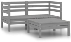 Set divani da giardino 3 pz in legno massello di pino grigio