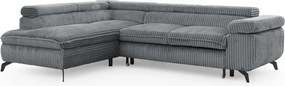 Divano angolare grigio (con penisola a sinistra/a L) con rivestimento in velluto a coste Marbeya – Ropez